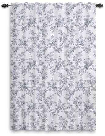 ggaimwf Vintage Floral Curtains for Bedroom Farmhouse Drapes Grey Flower Country Cottage Style Patterned Curtains Rod Pocket Shabby Chic Window Treatment Living Room Pergola 117x229cm 1 Panel