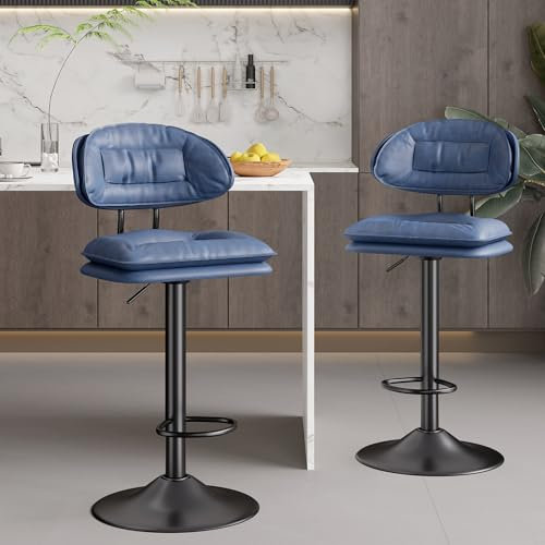 Hawthyhome Barhocker 2er Set, Ergonomische Gepolsterte Barhocker mit Rückenlehne, Verstellbare Doppellagige Barstuhl, für Esszimmer Heimbar Kücheninsel, 2 x Hocker (Blau)