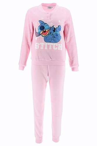 Disney Stitch Pigiama da Donna, Pigiama in Morbida Pile 2 Pezzi, T-Shirt e Pantaloni Lunghi in Velluto, Regalo per Donne e Ragazzi | Taglia S | Rosa