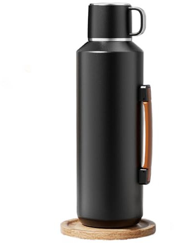 Simcat 1500ml Thermal Flask, 50.7 oz with Handle 316 Stainless Steel Vacuum Insulated Water Bottle, 24hr Keep Hot/Cold, Black Travel Tumbler, Daily Commute
