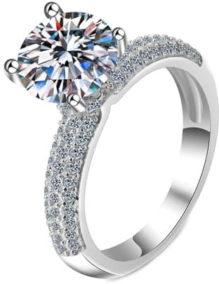 BCughia 18 Karat Gold Ring, Damen Weißgold 4-Zinken Ring mit Labor Diamant 2ct Trauringe Verlobungsringe Größe 51 (16.2)