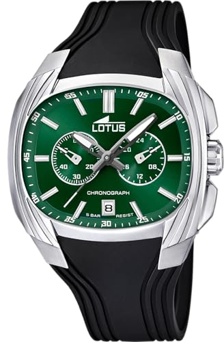 Lotus Herren Analog Uhr Schwarzes Kautschuk - Quarz - Chronograph - Kalender - Mineralglas - 5 ATM Wasserdicht 15756/G Special Prices