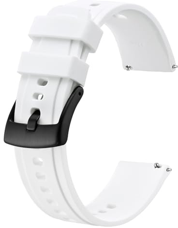 BISONSTRAP Flexibles Uhrenarmband 24mm Silikon, Uhrenarmbänder für Herren und Damen, Schnellverschluss Ersatzbänder Armband, Weiß mit Schwarzer Schnalle