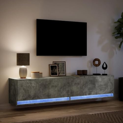IKAYAA Mobile Porta TV 180 cm Mobile TV a Parete con Luci LED Mobile TV Soggiorno 180 cm Mobile TV sospeso Mobili Soggiorno-Grigio cemento-180 cm