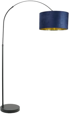 ValueLights | Louis Black Arch Floor Lamp with Navy Velvet & Gold Inner Shade & Warm White Bulb | Floor Lamps, Home Décor & Improvement Essential