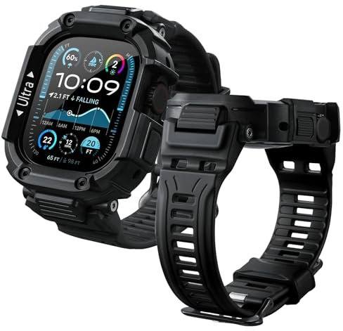 PANPHEN - Pulsera compatible con Apple Watch Ultra 2/1 49 mm, funda protectora con carcasa a prueba de golpes, correa deportiva TPU con agujeros de dispersión, color negro, 49.0 Millimètres, Plástico