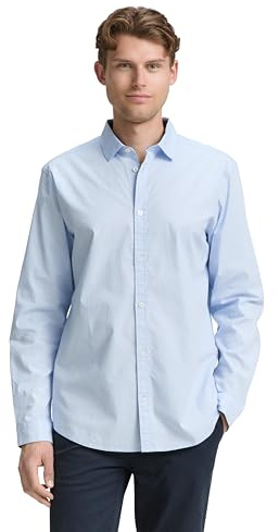 TOM TAILOR Herren 1047331 Regular Fit Hemd mit Stretch, 13302-Light Metal Blue, L