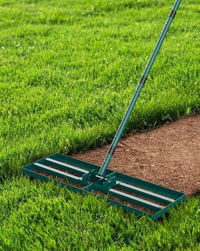 Rasen Rakel 76x25cm, Nivellierrechen, Rasenrechen breit Sanden, Rakel für Rasen mit 198cm Stiel, Garden Rechen Vertikutierer für Hof Garten, Golfplatz