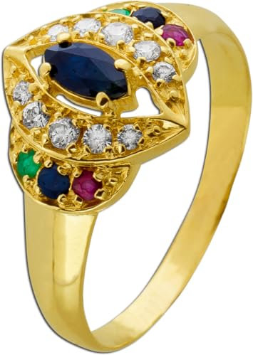 Ch.Abramowicz Rubin Ring Gold 585 14K Saphire Smaragde Brillanten Antikschmuck 20