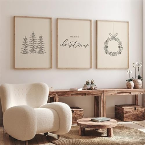 Ueiwffzo 3er Poster Set Weihnachten Wandbilder, Bilder Weihnachtsschmuck Moderne Bilder Set, Kunstdrucke Ohne Rahmen Wandposter Wohnzimmer Schlafzimmer Wanddeko (40x50cm)