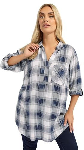 Yours Curve Navy Blue Check Overhead Shirt - Women's - Plus Size Curve