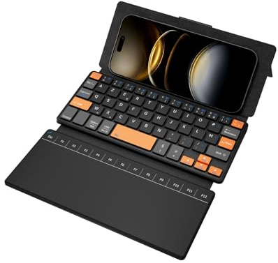 Doohoeek Clavier Mini sans Fil avec Pavé Tactile, Pliable, Double Bluetooth avec Support pour iPhone, iPad Mini, Samsung Z Fold – Compatible iOS, Android, Windows – Orange & Noir