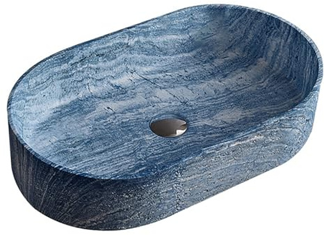Lavandino Bagno in Pietra Artificiale, Lavabo Bagno Sopra Contatore con Stampaggio Integrale e Rubinetto a Parete, per Lavabo Bagno Moderno(Blue)