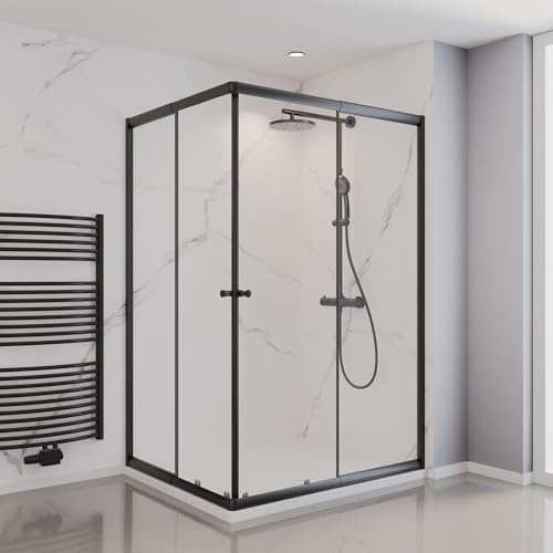 Schulte Duschkabine Sunny Eckeinstieg mit Schiebetüren, einzeln variabel verstellbar von 80-100 x 100-120 cm, 180 cm, 4 mm Sicherheitsglas (ESG) Klar Hell, Mattschwarz, EP194421012 68 50