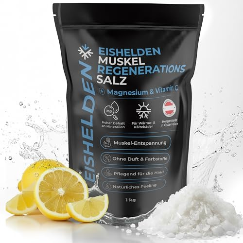 Eishelden Premium Magnesium Badesalz 1 kg mit Vitamin C für Eisbad | Muskel Regenerations Salz für effektive Regeneration & Wasserqualität, Eistonne Zubehör für Kältetherapie & warme Wanne