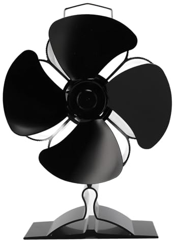 Juqrelith Ventilatore per Stufa a Legna 4 Pale, Lega di Alluminio Anodizzato, Silenzioso ed Efficiente, Ventilatore Termico con Termometro Magnetico