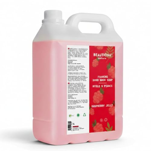 Sapone schiumoso 5L lampone – tanica di ricarica per dispenser di schiuma, sapone liquido per le mani e sapone per il corpo con glicerina e olio di mandorle – pH neutro