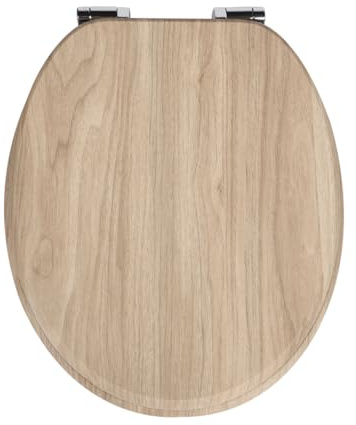 SINOBATH WC-Sitz mit Absenkautomatik, O-Form aus Stabilem MDF, Toilettendeckel mit Edelstahlscharnieren, Soft-Close & Geräuschlos, Holz-Optik