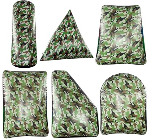 Juego De Búnkeres De Batalla Inflables De 6 Piezas, Obstáculos De Aire De Camuflaje/amarillo Para Tiro Con Arco, Paintball, Etiqueta Láser, Airsoft Y Juegos De Combate Al Aire Libre, (Color:Camuflaje)