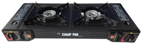 EMPOTEC Fornello a Gas Cucina Portatile da Campeggio Pic Nic all'Aperto Giardino Pratico e Semplice da Utilizzare Accensione Automatica Piezoelettrica (2 Fuochi)