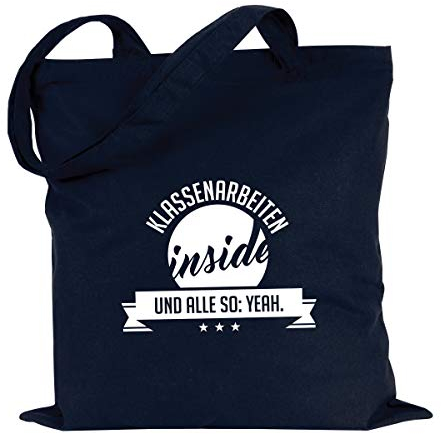 JUNIWORDS Jutebeutel - Wähle eine Farbe - Klassenarbeiten inside und alle so: YEAH (Beutel: Marine Blau, Text: Weiß)