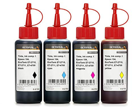 Octopus Refill Ink kit Compatible for Epson 104, EcoTank ET-2710, ET-2711, ET-4700 CMYK 4X 1000 ml