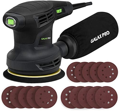 GALAX PRO Levigatrice Orbitale, 280W 6 Velocità Variabili 6000-13000 RPM Levigatrice Rotorbitale, 15 pezzi 125mm Dischi abrasivi, Polvere sistema di raccolta, ideale per DIY