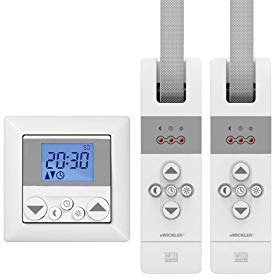 WIR elektronik, eWickler Standard 2 Fenster Funk-Set, eW830-F, 2x elektrischer Gurtwickler + 1x Funkuhr eU140, für 23mm Gurtband, Unterputz, bis 50Kg, Fahrtzeiten einstellbar, inkl. Netzstecker