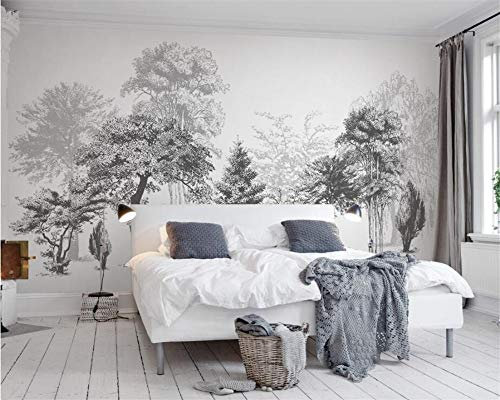 XZCWWH Papier Peint Personnalisé Maison Murale Décorative Arbres Noir Et Blanc Canapé Tv Fond Peintures Murales Papier Peint 3D Papel De Parede,350Cm(W)×256Cm(H)