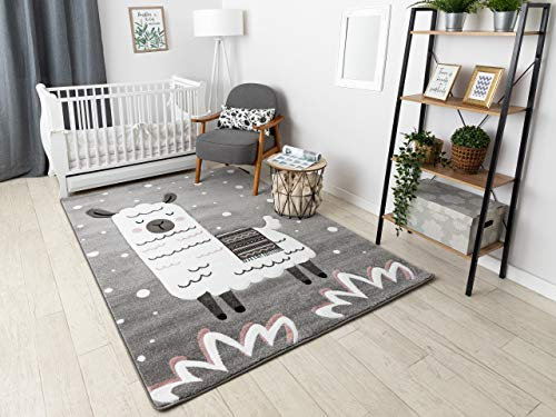 rugsx Kinderteppich Petit für Babyzimmer, Spielteppiche, Kinderzimmer, Lama grau 80x150 cm