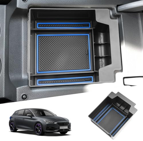 SHAOHAO Kompatibel mit Seat Ateca FR 2016-2023 2024 2025 Mittelkonsole Armlehne Aufbewahrungsbox Mittelarmlehne Organizer Tray, Multifunktionaler Handschuhfach seat ateca zubehör (Blau)