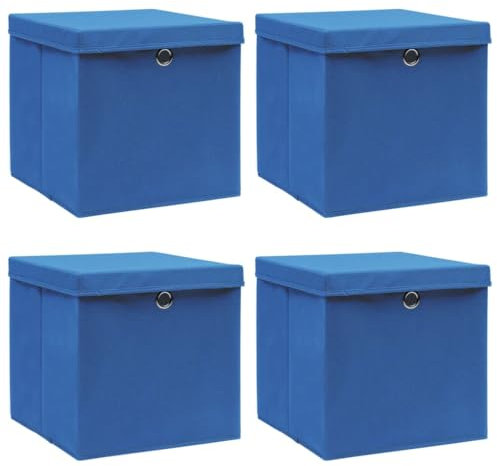 vidaXL 4X Aufbewahrungsbox mit Deckel Zusammenklappbar Spielkiste Regalkorb Faltkiste Korb Kinderbox Box Kiste Blau 32×32×32cm Stoff