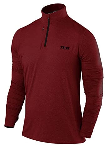 TCA Laufshirt Herren Langarm - Fusion Pro Quickdry Langarmshirt atmungsaktiv - Ski Oberteil Herren - Wandershirt Funktionsshirt - Outdoor Longsleeve Sport Pullove - Rot/Schwarz, XL