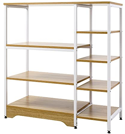 HOMCOM Estante de Cocina Estantería para Microondas Horno Multiusos con 7 Estantes de Almacenamiento para Utensilios Libros Plantas 90x40x95 cm Madera Natural