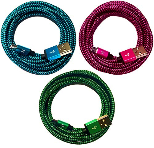 SilicOne 3x 1m Premium Nylon Micro USB Ladekabel Datenkabel SET für Handy Tablet Smartphone - blau + grün + pink