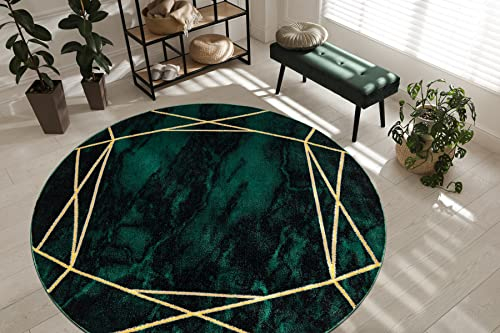 rugsx Exklusiv Emerald Teppich Glamour – Stilvoll, Geometrisch, Marmor flaschengrün/Gold Kreis 160 cm