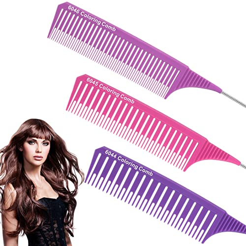 umorismo 3 Stück Strähnenkamm Haarkamm, Strähnenkamm Färbekamm Schwanzkamm für Friseursalon, Antistatische Friseurkammzähne Rattail Comb für Haare (Violett)