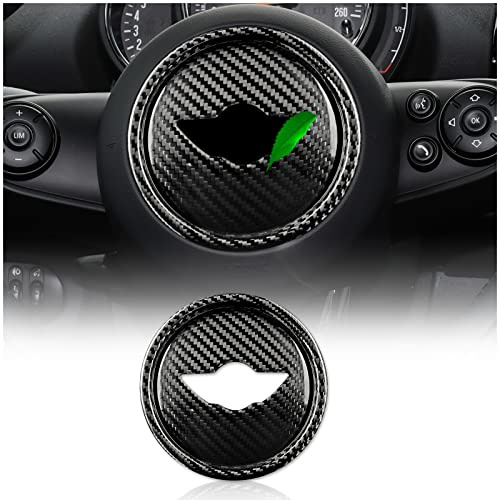 KUNGKIC Kohlefaser Auto Lenkrad Mittelmarkierung Abdeckung Dekorative Aufkleber für Mini Cooper Clubman F54 F55 F56 F57 F60 Countryman 2013 2014 2015 2016 2017 2018 2019 2020 2021 2022 Zubehör-Schwarz