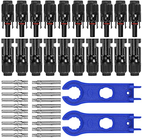 GTIWUNG 10 Pares Solares Conector Macho & Hembra,Conectores de Cable de Panel para Placas Solares Fotovoltaico + 2 Pcs Spanner