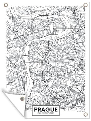 MuchoWow Outdoor-Poster Poster Wanddeko draußen Deko Garten Gartenposter 30x40 cm Karte - Prag - Schwarz und Weiß