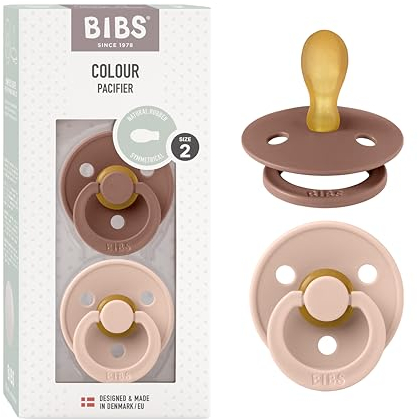 BIBS Colour Symmetrical Schnuller 2er Pack, BPA-frei Dummy-Schnuller, Symmetrischer Nippel. Naturkautschuk/Latex, Hergestellt in Dänemark. 6-18 Monate (2er Pack), Woodchuck/Blush