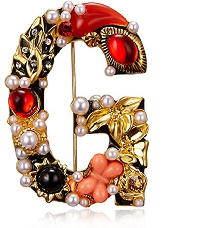 MAYIYAHO Luxe Exquis Lettre G rétro Perle Cristal Broche Femmes Hommes Design de Mode nom Initial Broche Broche vêtements Accessoires
