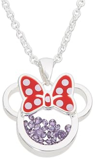 Disney Minnie Silver Plated Brass with Red enamel Bow February Birthstone Floating Stone Necklace CF00308SFEBL-Q.PH