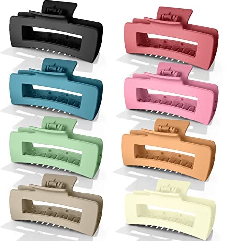 8 Stück Große Haarklammer,Rechteckig für Damen Langes Lockiges Haar,10cm Kunststoff Klaue Clips für dickes Rutschfestes,Helle Farben,8 Farben.