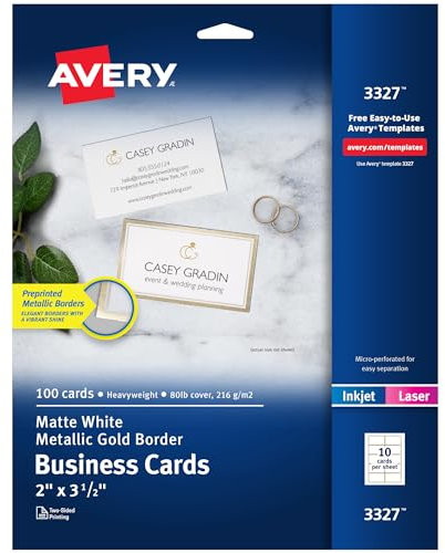 Avery Visitenkarten mit metallischen Goldrändern, 5,1 x 8,9 cm, insgesamt 100 Stück, Laser-/Inkjet-bedruckbare Visitenkarten (3327)