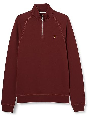 Farah - Men's Sweatshirt, Jim Organic Cotton Quarter Zip Sweatshirt, Farah Red Marl, XXS