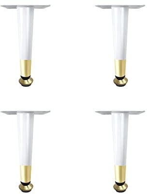 4pcs Heavy Duty Metal Furniture Legs, Adjustable Metal Table Legs Tapered Modern Sofa Legs With Screws For Table Cabinet Bed Cabinet Dessert Chair Footstool Desk (20.5cm/8.07in,White+gold)