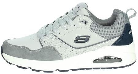 Skechers Uomo Uno Retro One Trainers, Grey Leather And Suede/Mesh, 42.5 EU