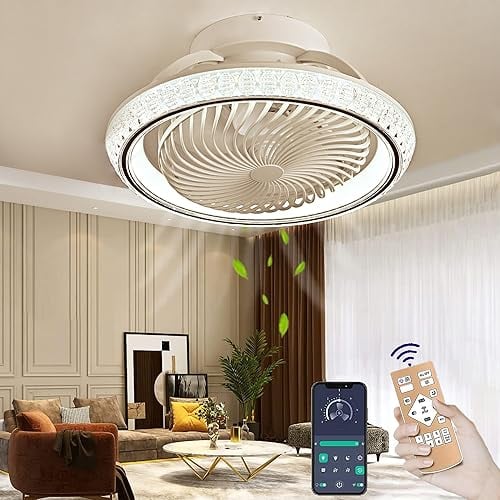 TJSC Moderno Ventilatore da Soffitto con illuminazione, Ventilatore Silenzioso Rotante a 360° LED Dimmerabile, con telecomando e APP 6 velocità con ventola, Soffitto Camera da Letto, Nero, 49cm