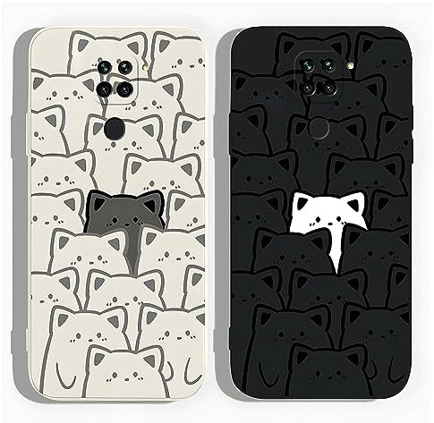 [2 Pack] Caricatura Creativa Caja Suave de Silicona Compatible con Xiaomi Redmi Note 9 4G Funda, [Patrón de Gato] Protector Carcasa